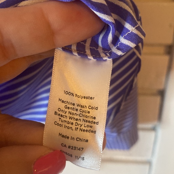 Talbots striped button front split neck blouse tie front - Picture 6 of 7